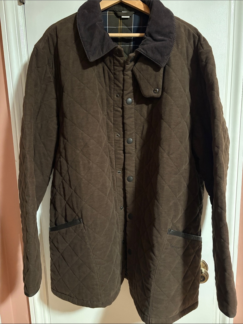 Barbour Quilted Dark Brown Jacket with Corduroy Collar